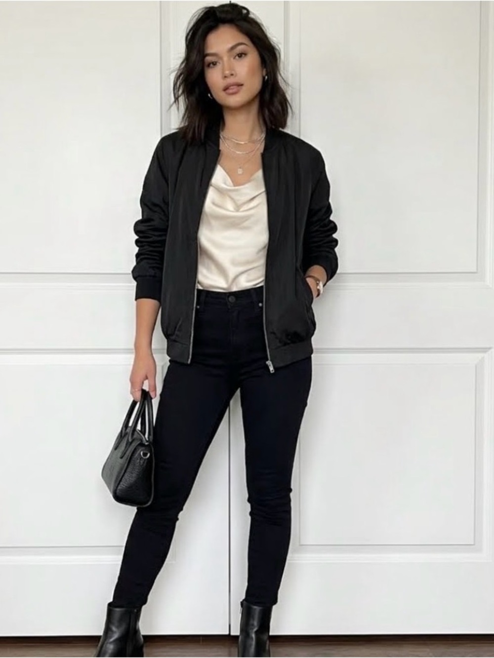 Women’s Cotton On Jet Black Nylon Bomber Jacket